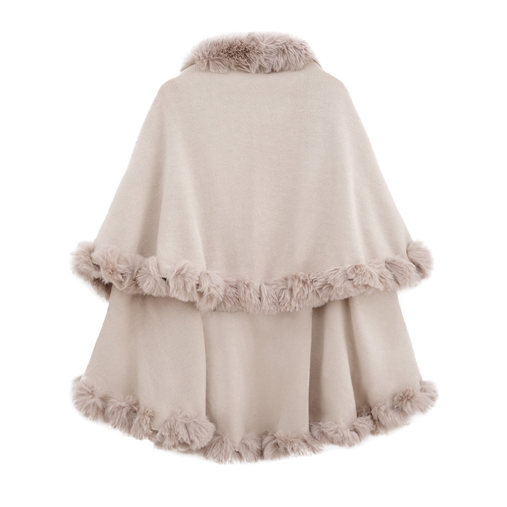 Autumn And Winter Rabbit Fur Collar Double Layer Artificial Cashmere Cape And Shawl