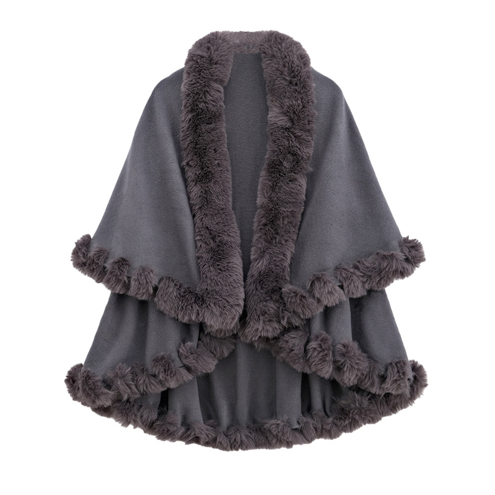 Autumn And Winter Rabbit Fur Collar Double Layer Artificial Cashmere Cape And Shawl