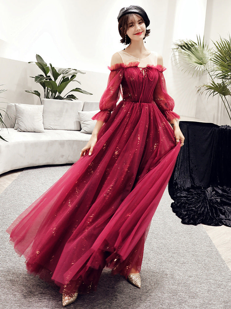 Female Party Red Toast Evening Dress