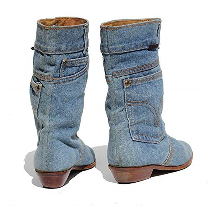 Women's Boots Mid-waist Low Heel Denim Casual