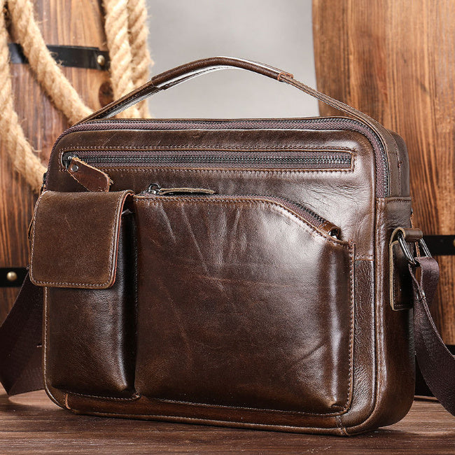 Men's High Sense Oil Wax Genuine Goods Genuine Leather Messenger Bag