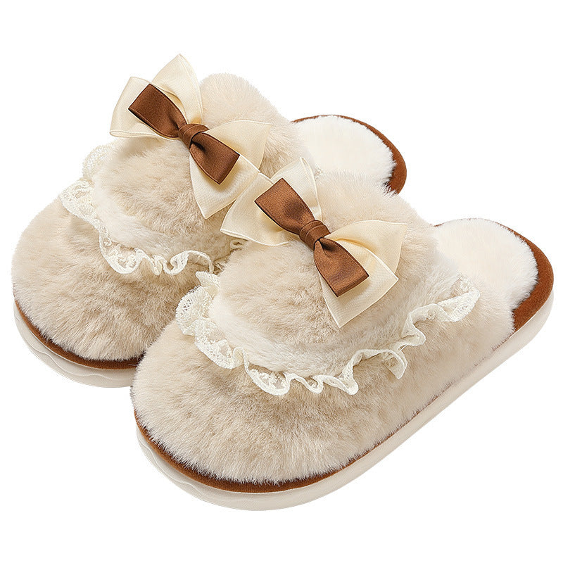 Bow Cotton Slippers Interior Home Warm