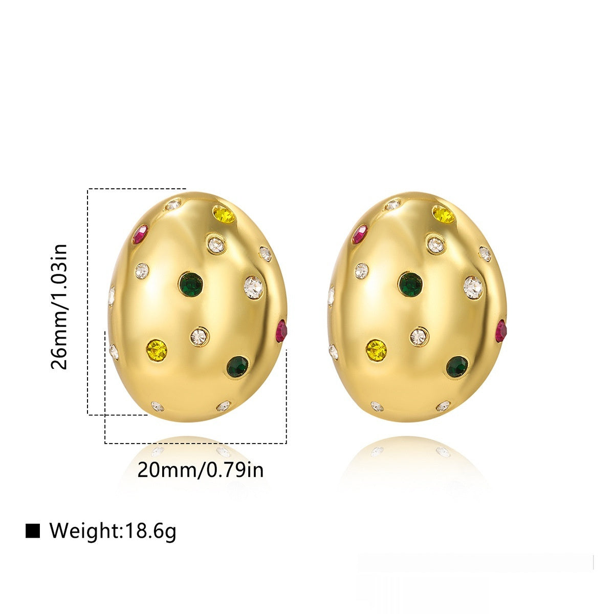 Titanium Steel Irregular Oval Mosaic Color Zircon Earrings