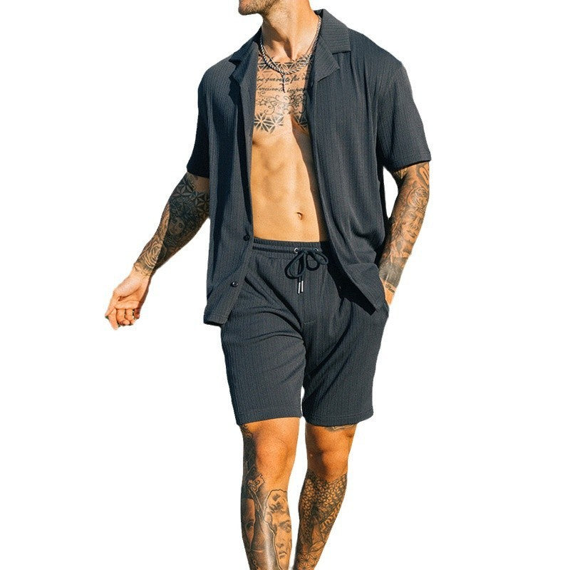 Men's Short Sleeve Shirt Shorts Suit