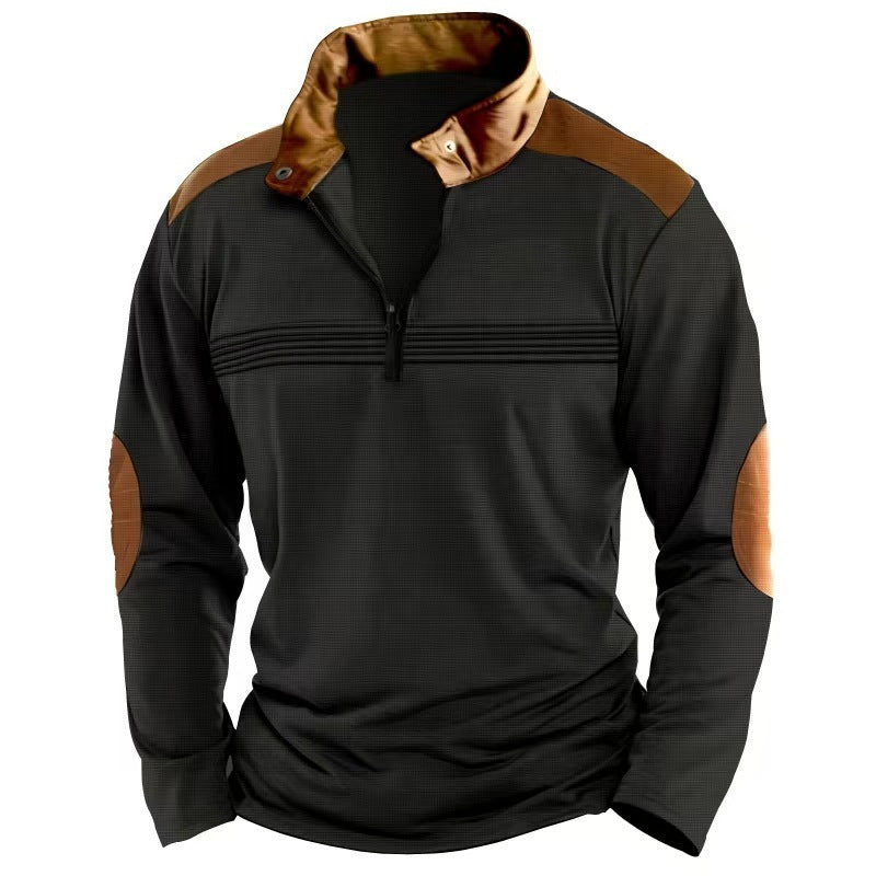 Men's Stitching Polo Shirt Long-sleeve Zipper Sports