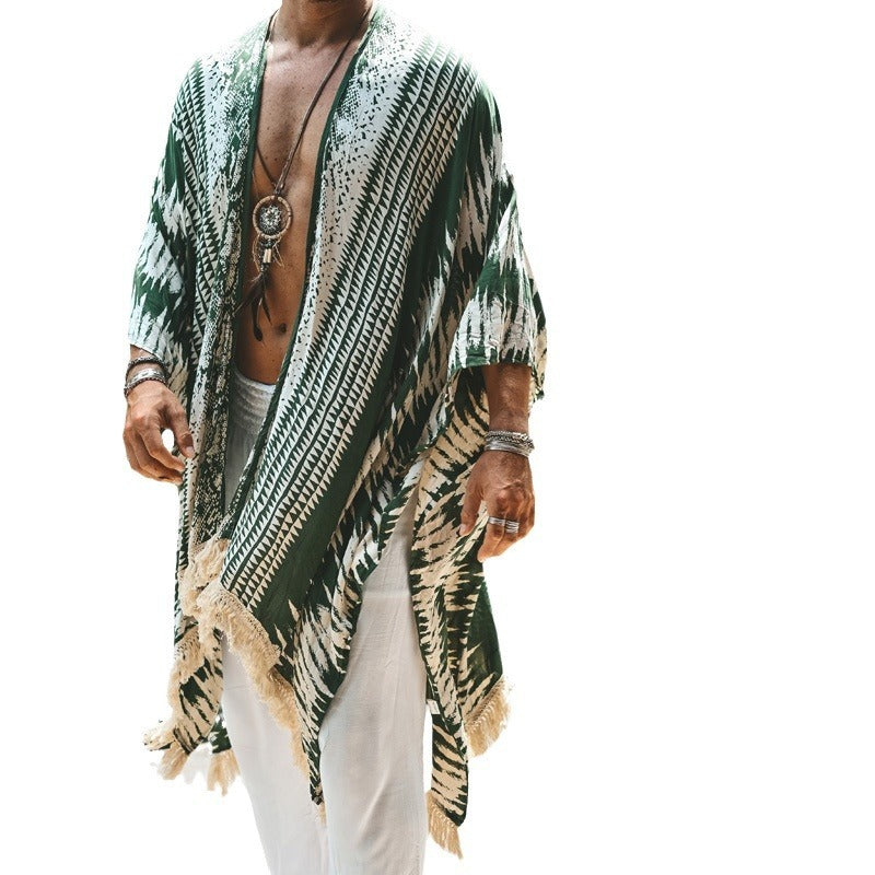 Men's Printed Beach Cloak Trendy Loose