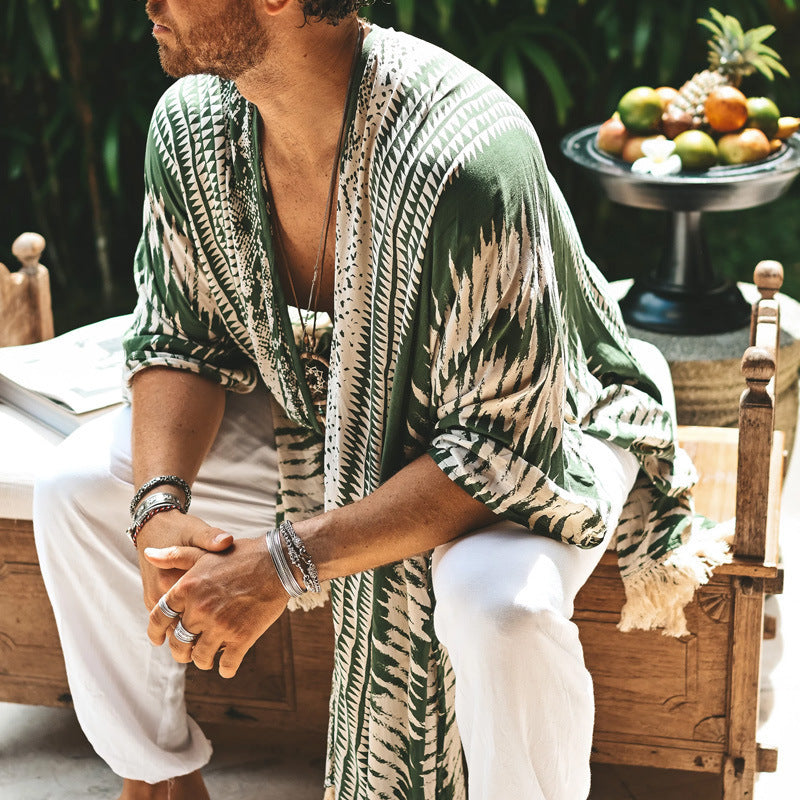 Men's Printed Beach Cloak Trendy Loose