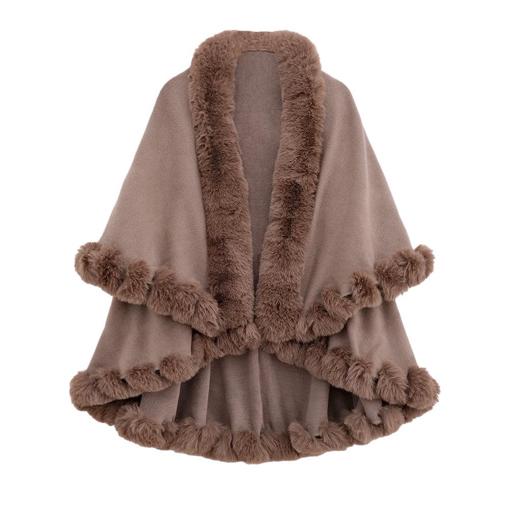 Autumn And Winter Rabbit Fur Collar Double Layer Artificial Cashmere Cape And Shawl