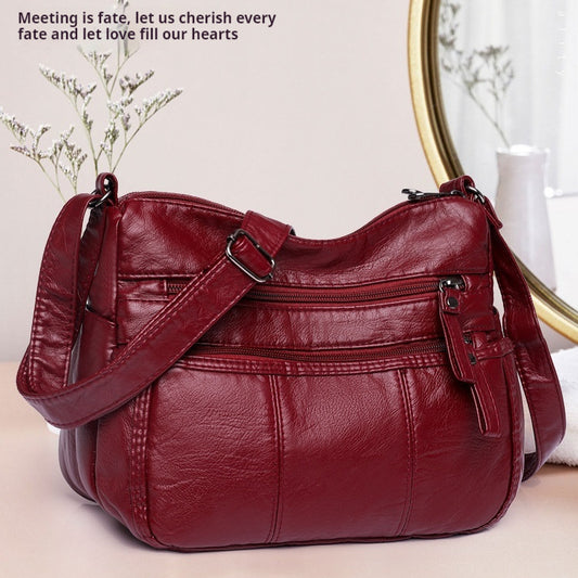 PU Soft Leather Textured Crossbody Large Capacity Casual Shoulder Bag