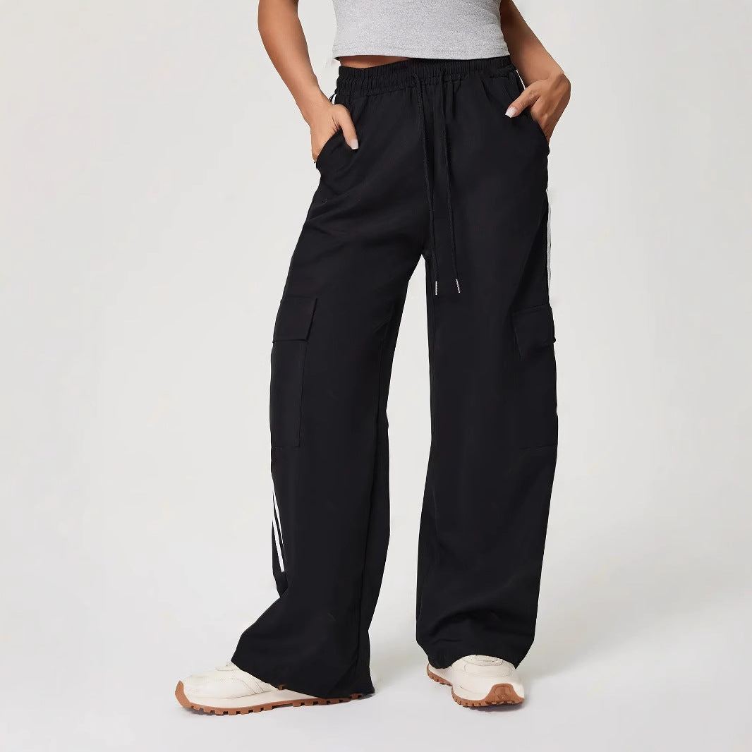 Striped Elastic Waist Drawstring Sports Loose Trousers