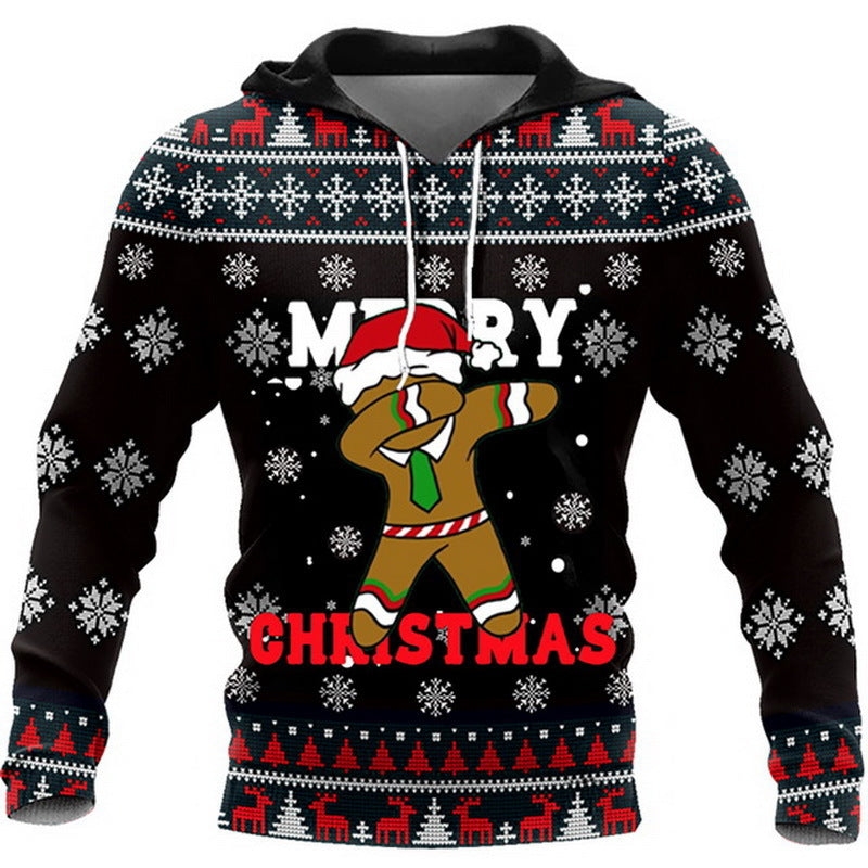 Christmas Printed Men's Hooded Sweatshirt Autumn And Winter Oversized Sweater