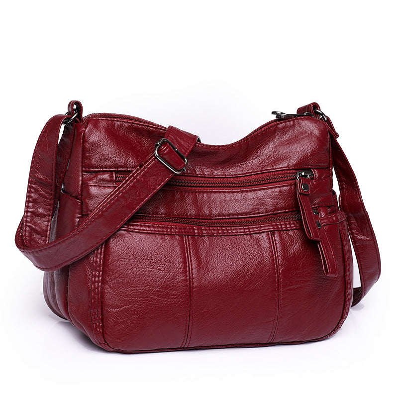 PU Soft Leather Textured Crossbody Large Capacity Casual Shoulder Bag