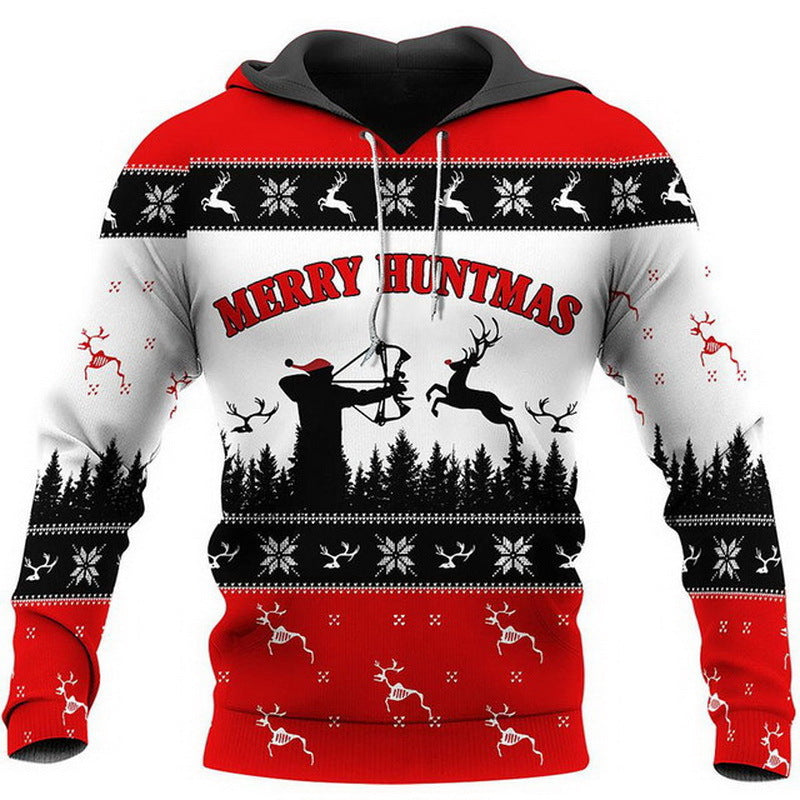 Christmas Printed Men's Hooded Sweatshirt Autumn And Winter Oversized Sweater