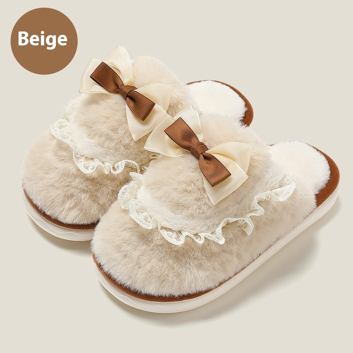 Bow Cotton Slippers Interior Home Warm