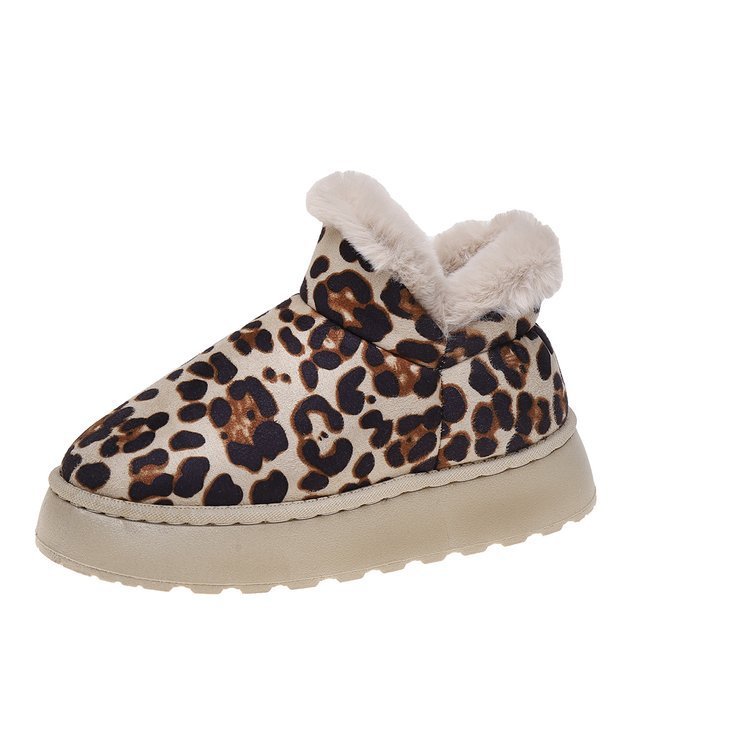 Thickened Bread Shoes Fleece-lined Warm Pedal Cross-border Leopard Print Cotton Boots