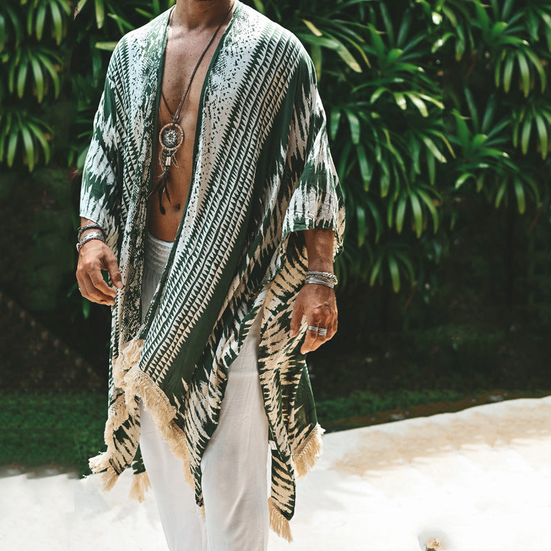 Men's Printed Beach Cloak Trendy Loose